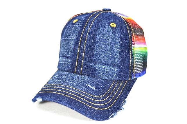 025-PIGMENT CAP WITH SERAPE PRINTED MESH VELCRO(D BLUE DENIM)